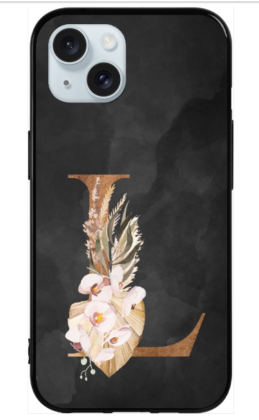 Coque Couple Black initials flower